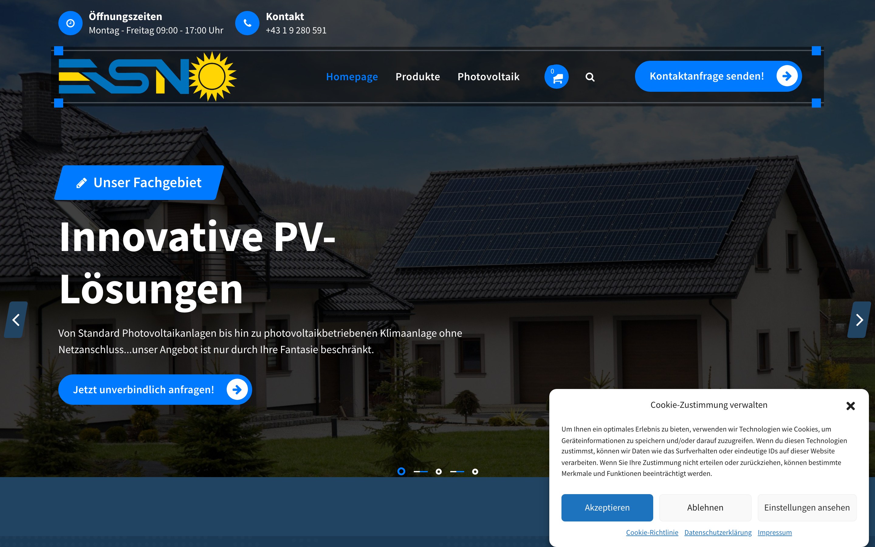ESNO Wien — Hero der echten Referenz-Website
