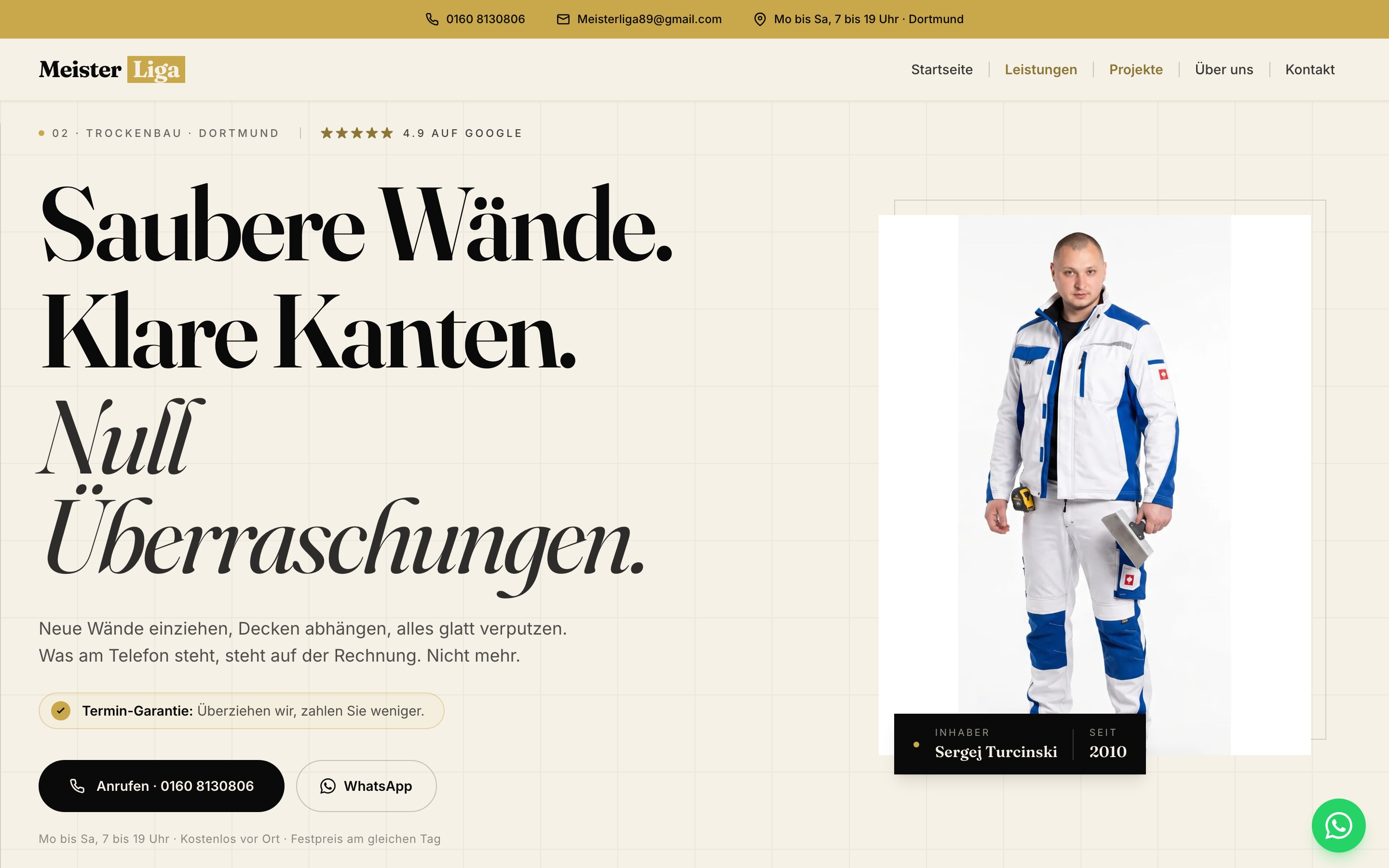 MeisterLiga Dortmund — Hero der echten Referenz-Website