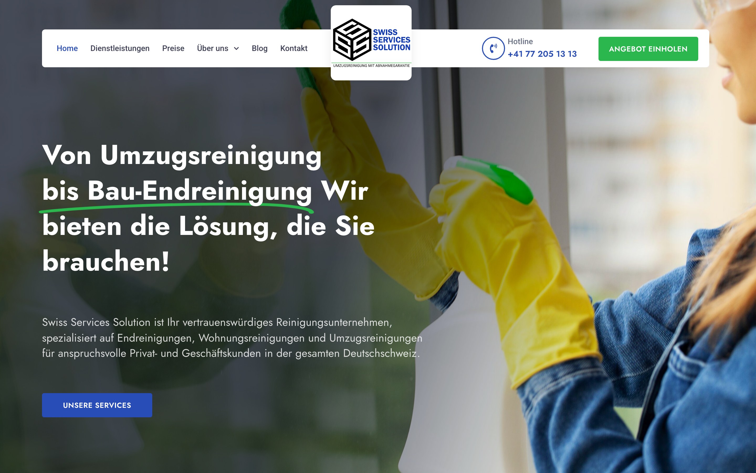Swiss Services Solution Rümlang, Schweiz — Hero der echten Referenz-Website
